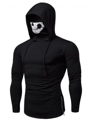 Fashion Drawstring Scare Mask Hoodie for Man - BLACK - 2XL