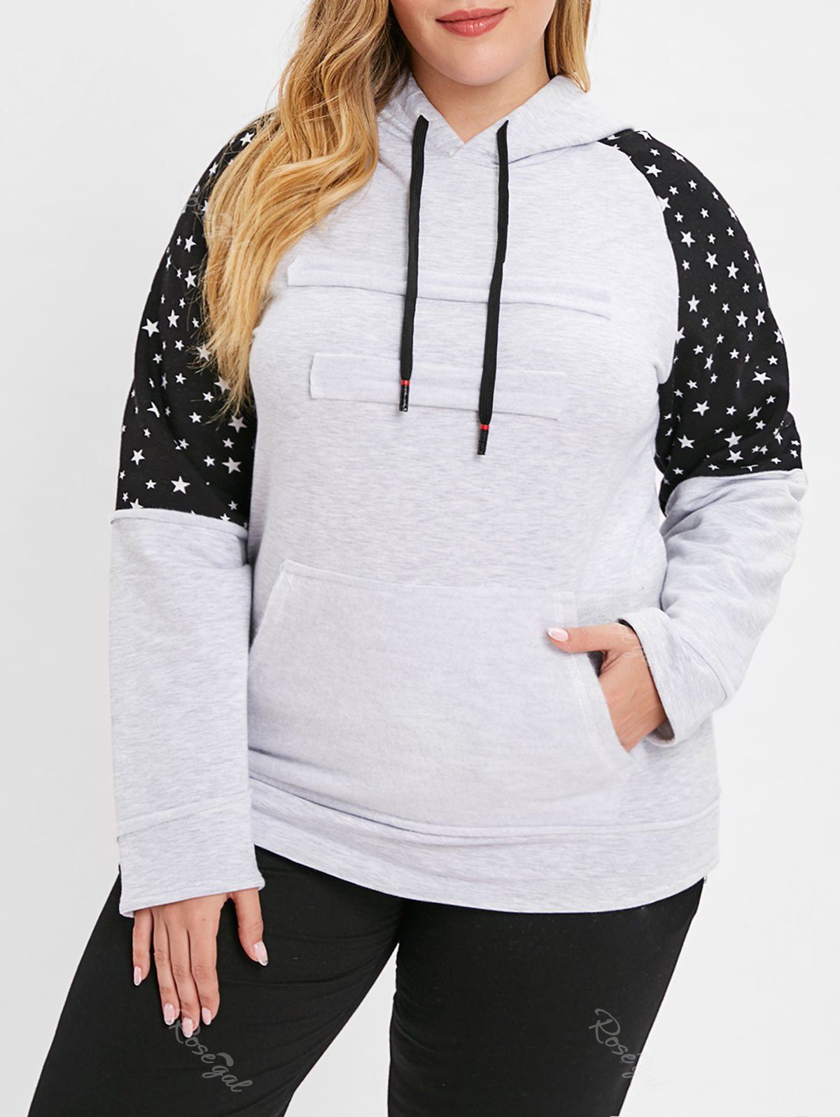 

Plus Size Star Raglan Sleeve Hoodie, Light gray