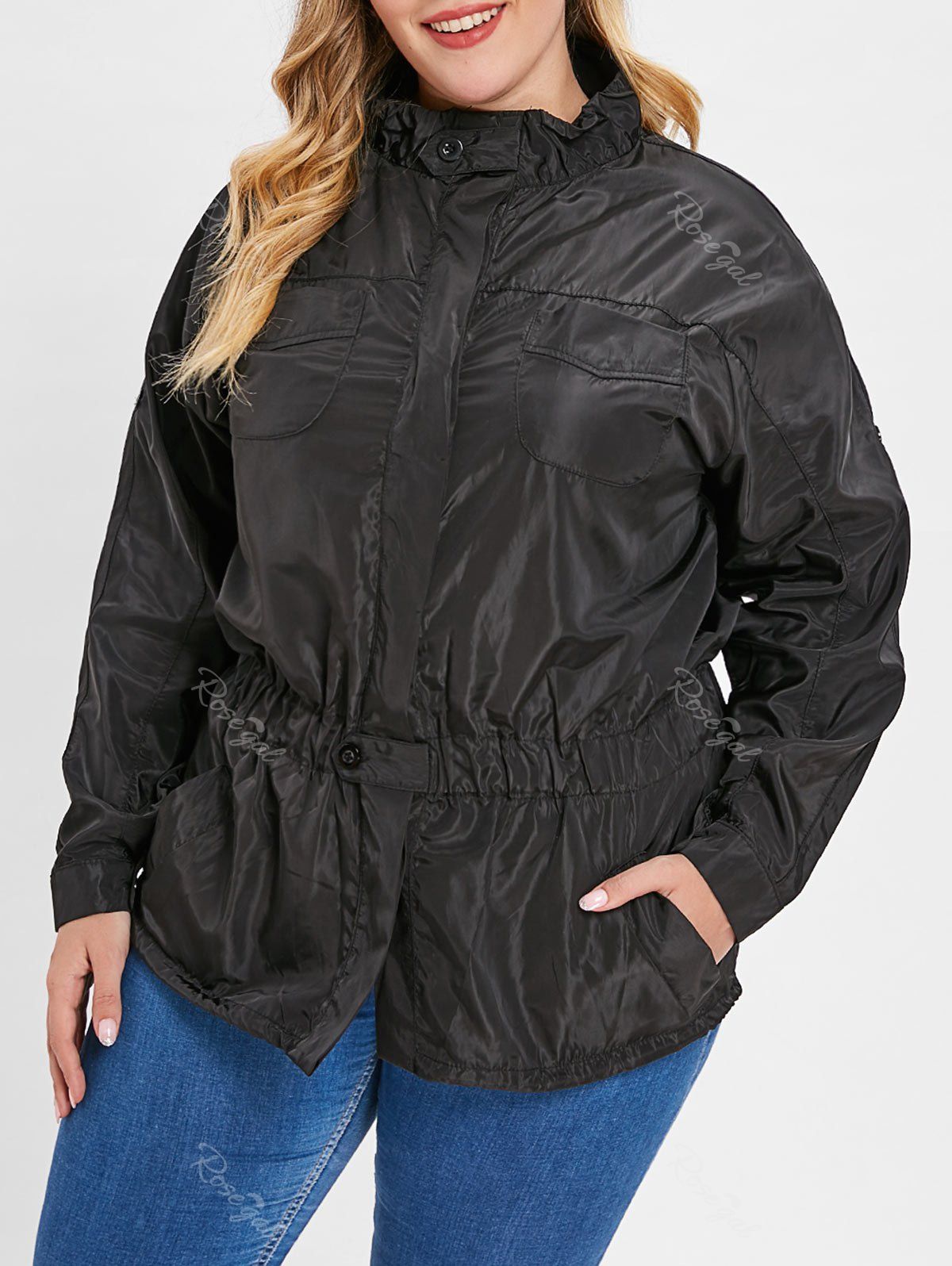 

High Neck Windbreaker Jacket, Black
