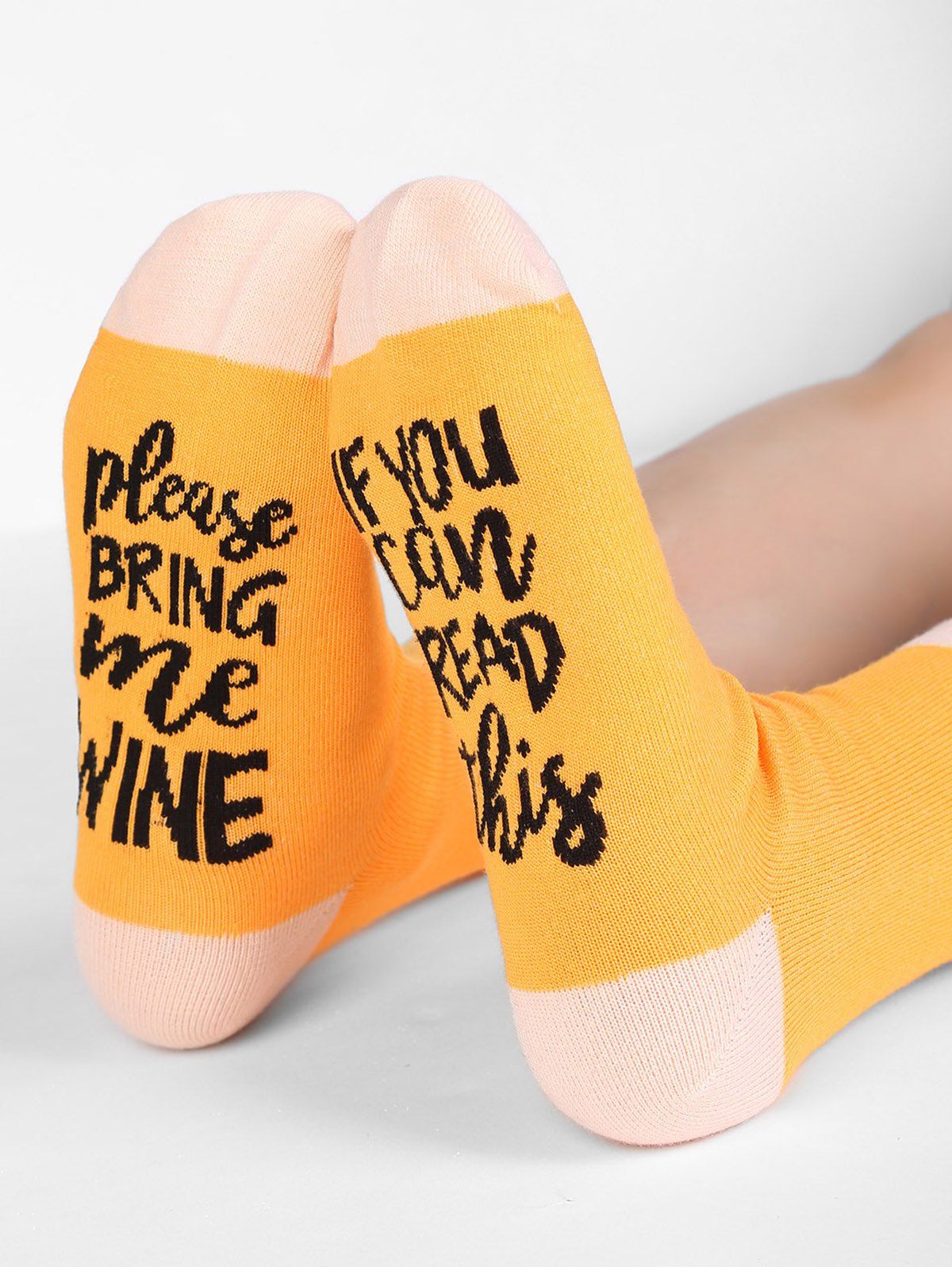 

PLEASE BRING ME WINE Winter Crew Socks, Saffron