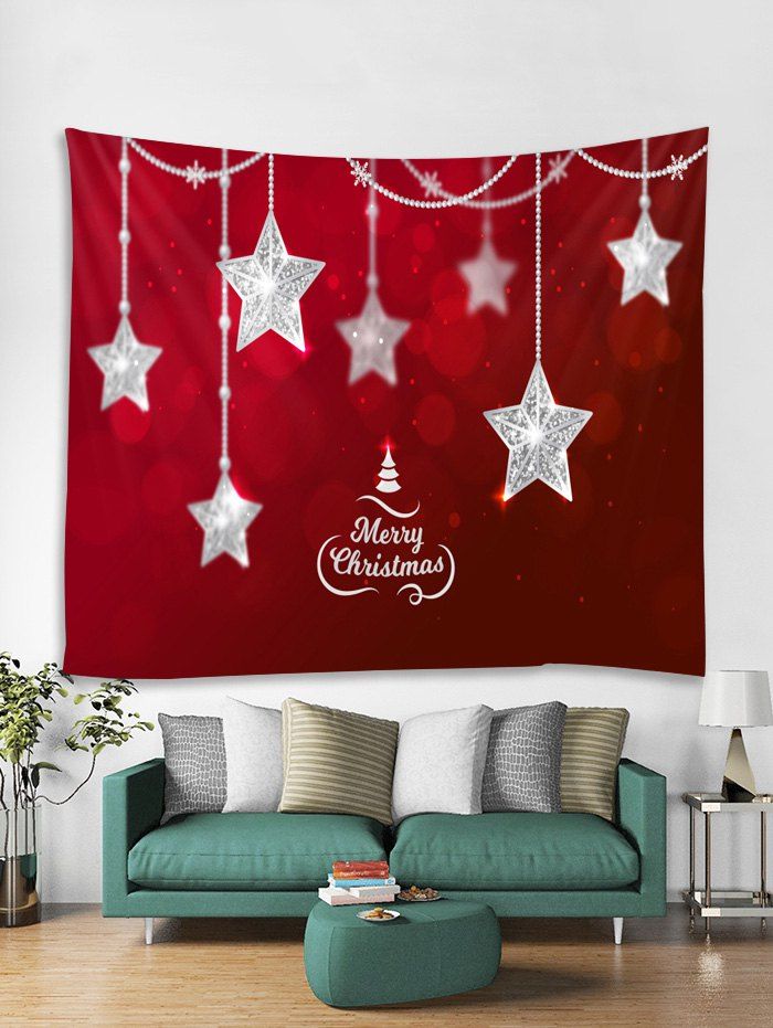 

Christmas Stars Print Tapestry Wall Hanging Decoration, Red