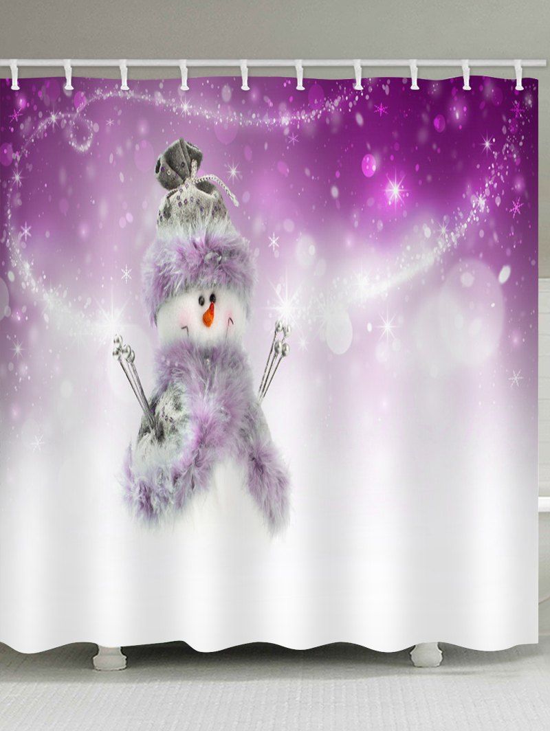 

Christmas Snowman Decoration Bathroom Shower Curtain, Purple flower