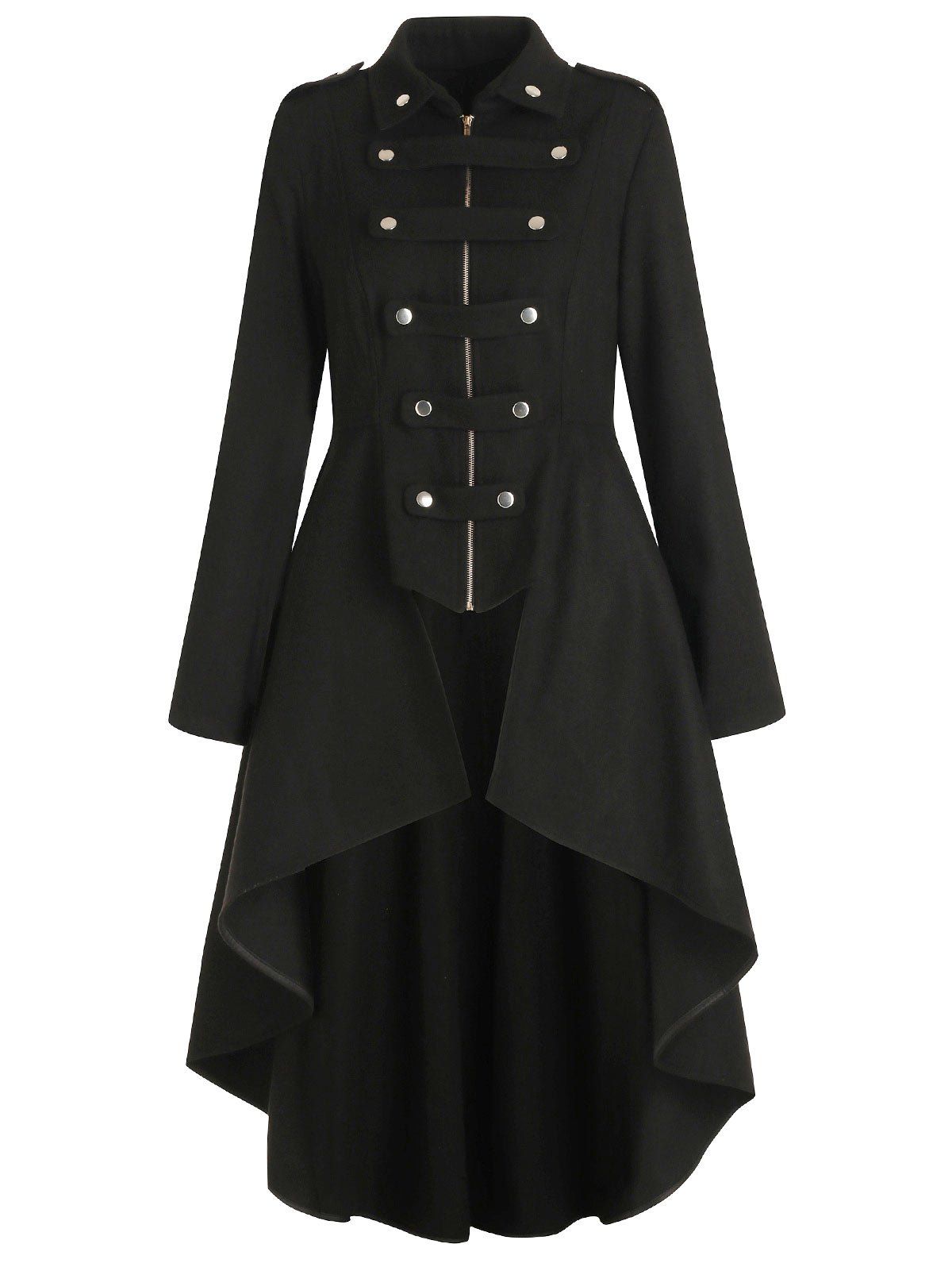 

Zipper High Low Coat, Black