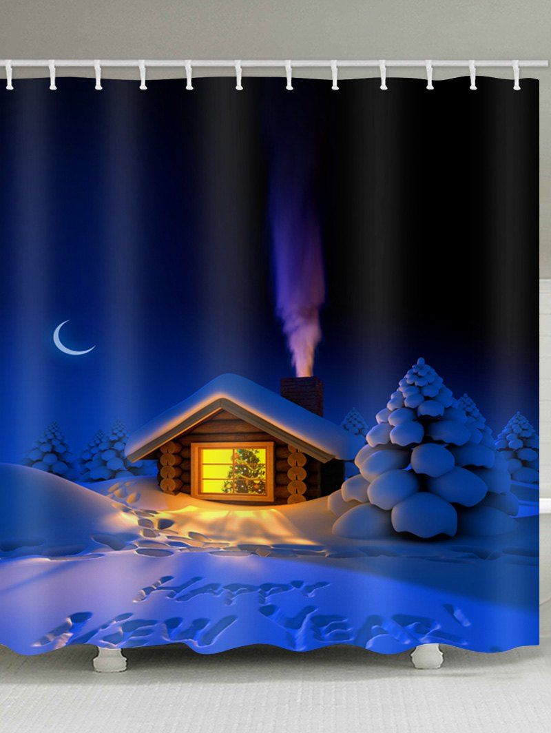 

Christmas Snow Night Print Waterproof Bathroom Shower Curtain, Multi