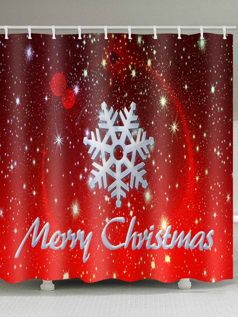 

Merry Christmas Snowflake Print Waterproof Bathroom Shower Curtain, Red