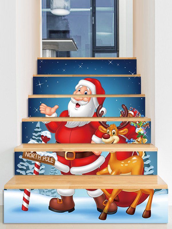 

Christmas Santa Claus Reindeer Print Stair Stickers, Multi