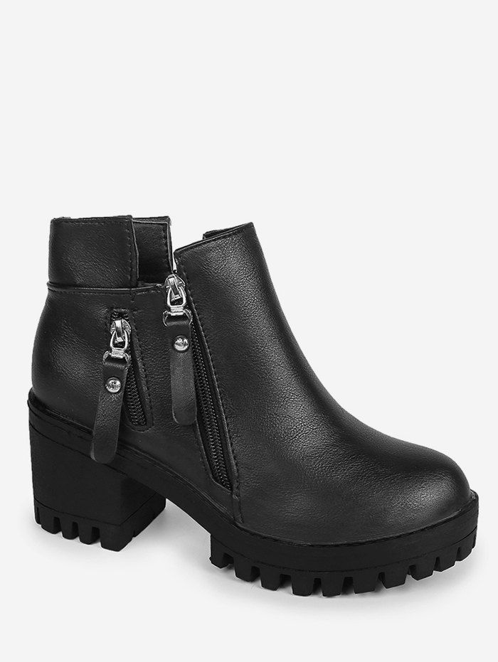 

Cut Out Side Zip Ankle Boots, Black