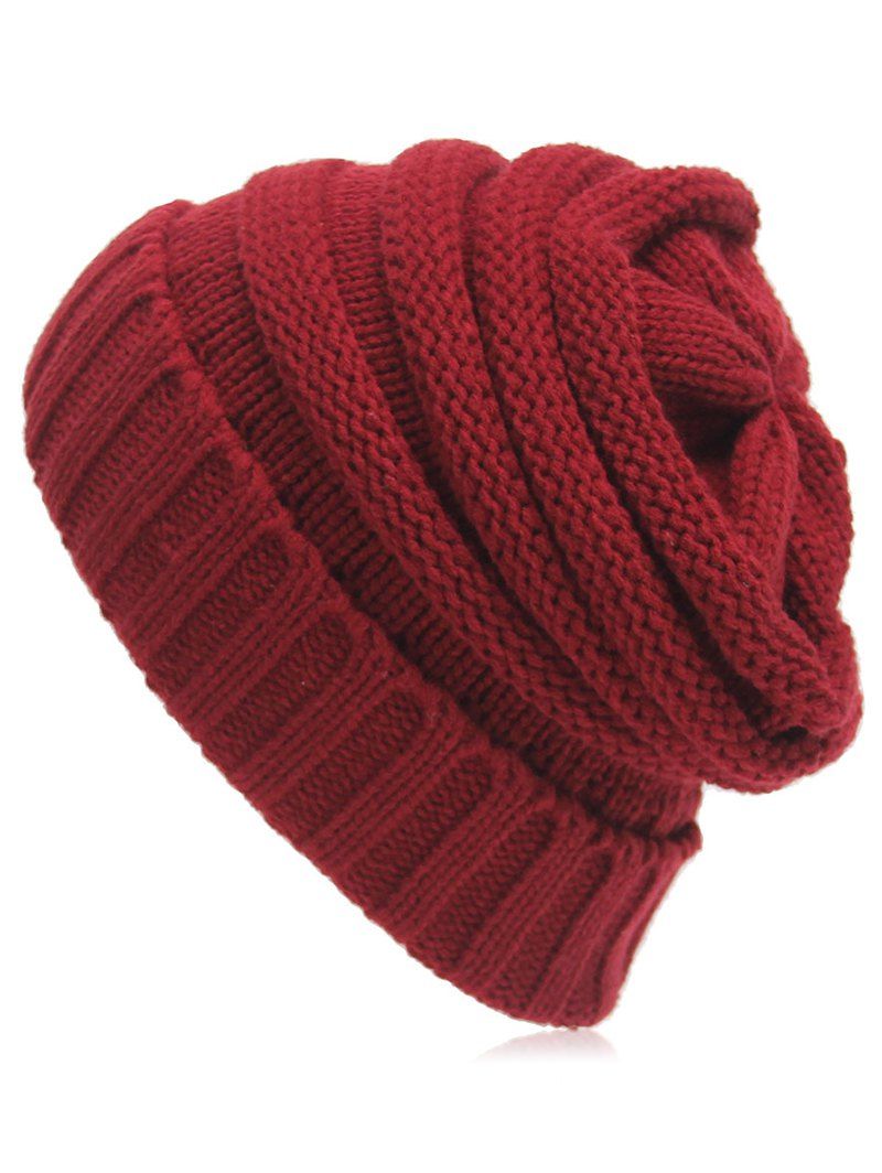 

Winter Crochet Knitted Flanging Beanie, Red wine