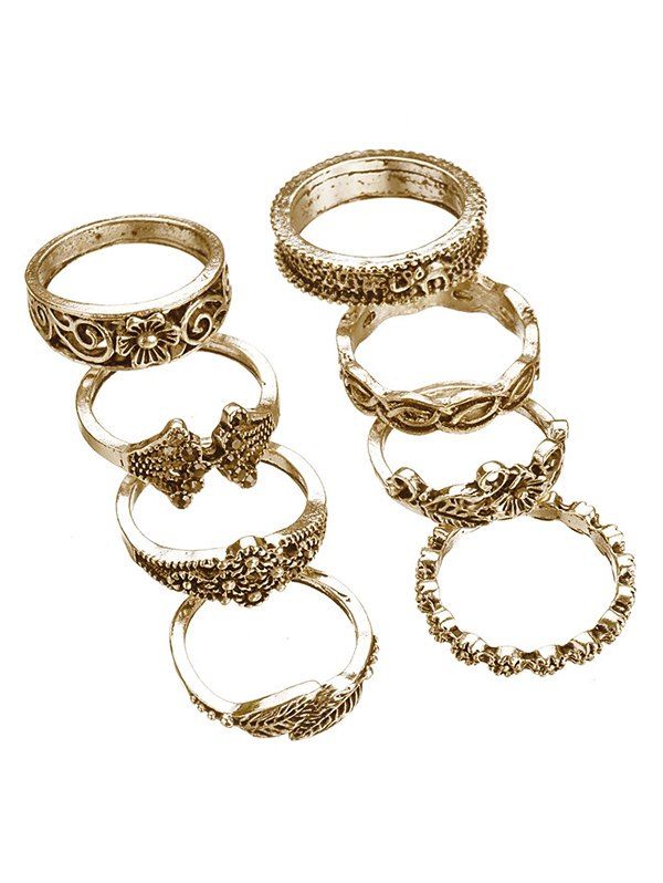 

Artificial Crystal Floral Design Rings Set, Gold