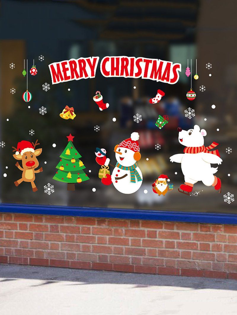 

Christmas Tree Snowman Snowflake Removable Wall Sticker, Lava red