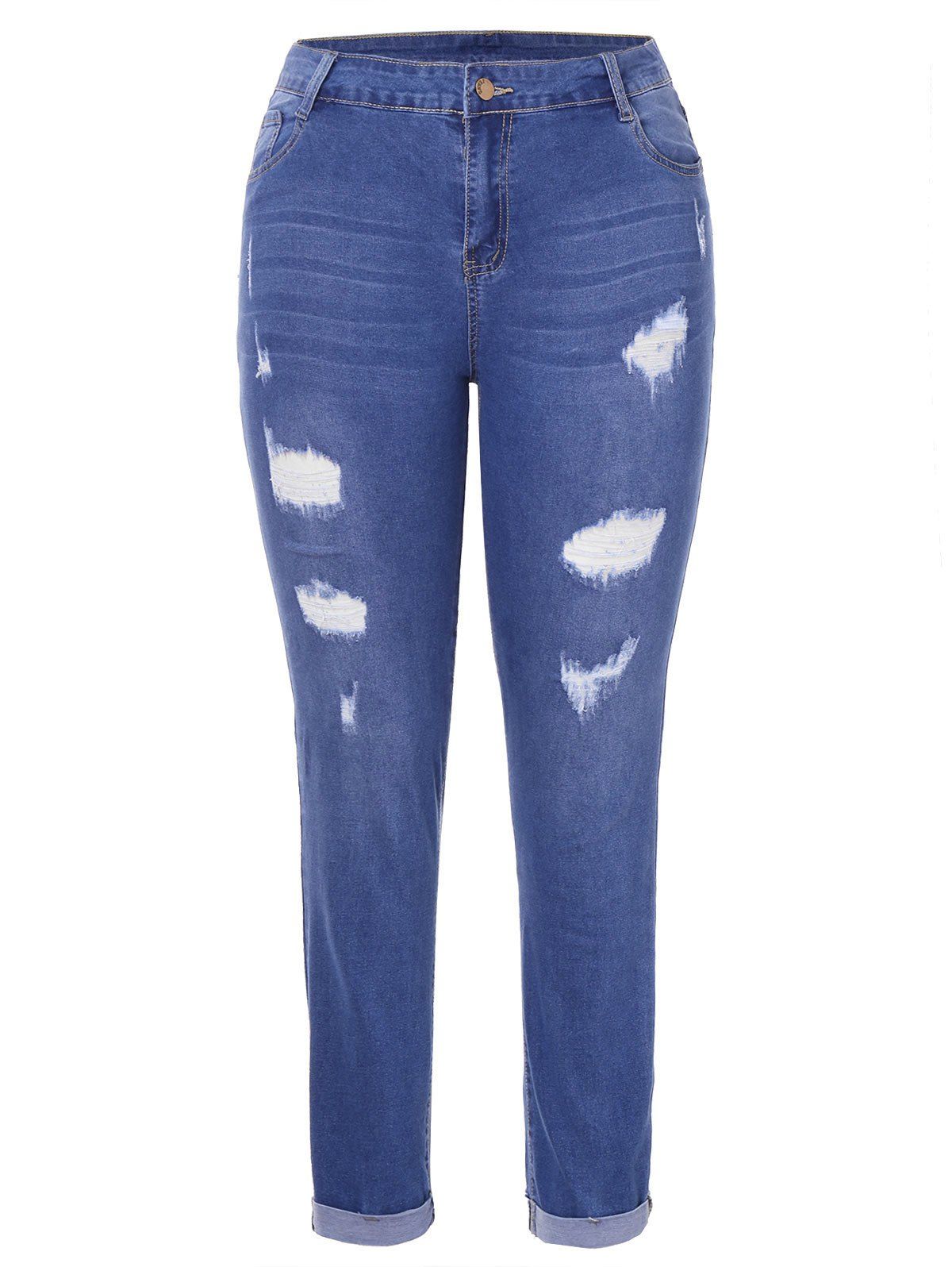 

Plus Size Mid Waisted Distressed Jeans, Blue