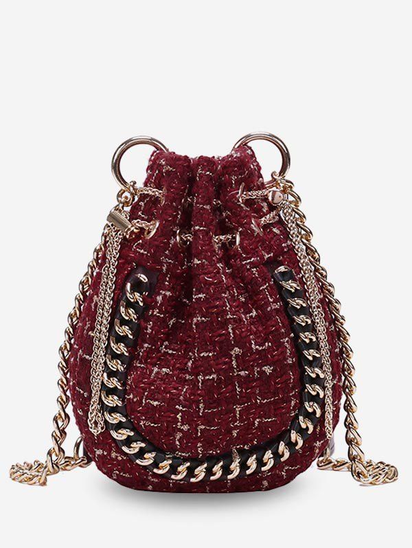 

Knitted Design Bucket Crossbody Bag, Red wine