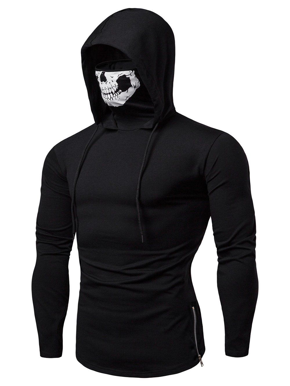 Sweat à Capuche avec un Motif de Crâne Zippée à Cordon Pour Homme Noir 2XL