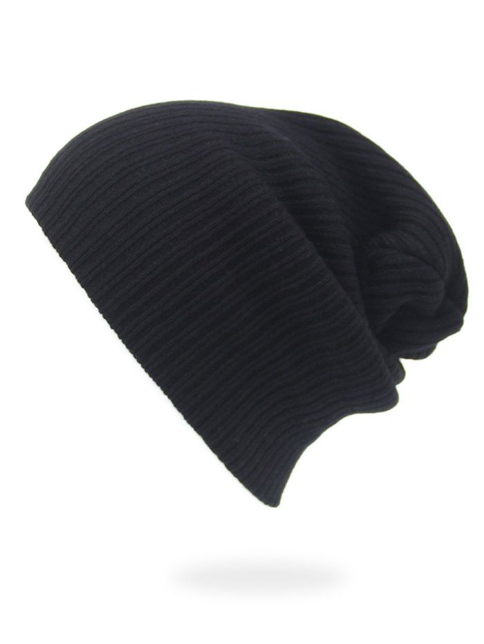 

Winter Stripe Knitted Slouchy Beanie, Black