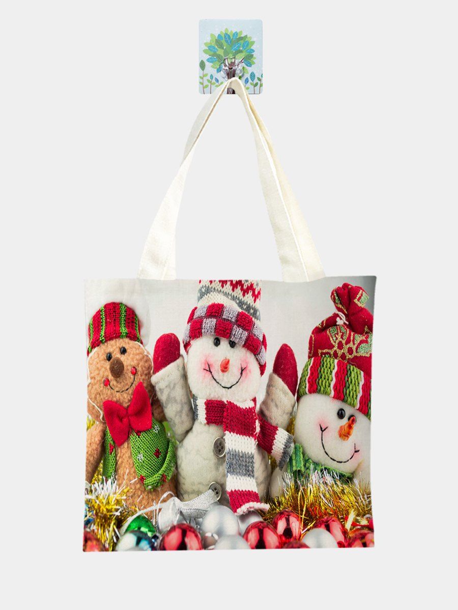 

Christmas Snowman Print Linen Tote Bag, Multi