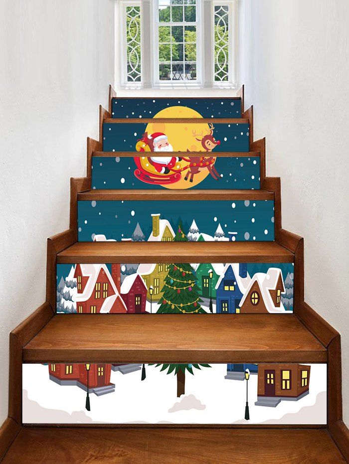 

Father Christmas Tree Deer Removable Stair Stickers, Blue