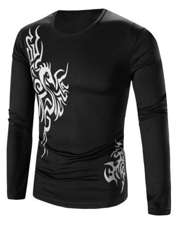 

Metallic Totem Printed Long Sleeve T-shirt, Black