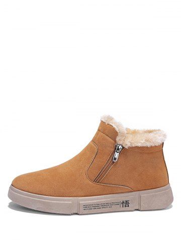 

Chinese Letter Pattern Zipper Fluffy Ankle Boots, Tiger orange