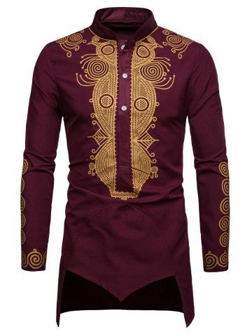

Vintage Ethnic Printed Long Sleeve Shirt, Red wine
