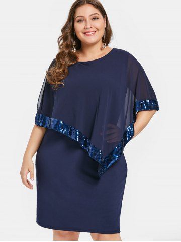 

Sequin Embellished Plus Size Overlay Dress, Deep blue