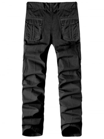 Zip Up Solid Multi Pockets Cargo Pants, Black