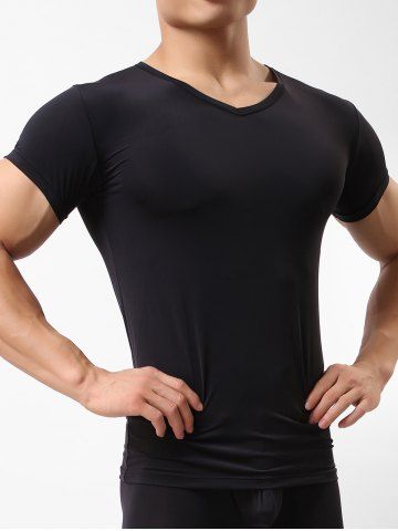 

Ultrathin Solid Color Short Sleeves T-shirt, Black