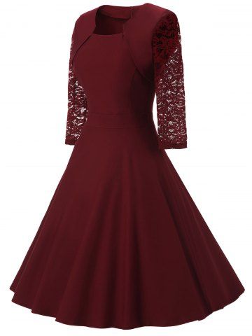 

Lace Insert Vintage Prom Dress, Red wine