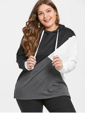 

Plus Size Color Lump Drawstring Hoodie, Black