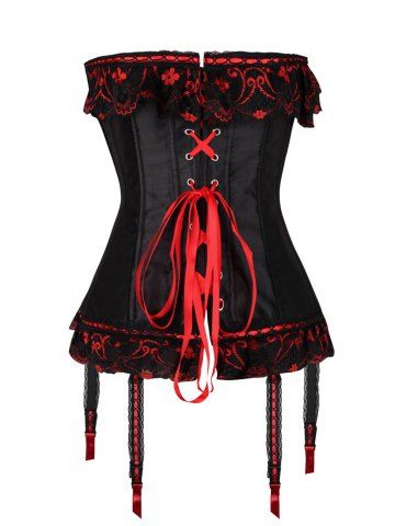 

Lace Insert Lace-up Corset, Black