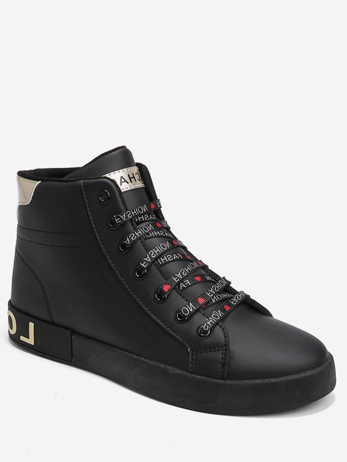 

Letter Print Flat Heel Sport Ankle Boots, Black