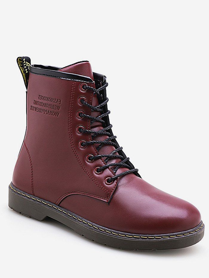 

Solid Color Lace Up Ankle Boots, Red wine