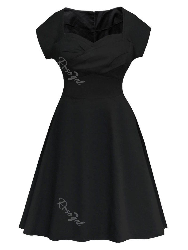 

Plus Size Short Sleeve Sweetheart Neck A Line Dress, Black