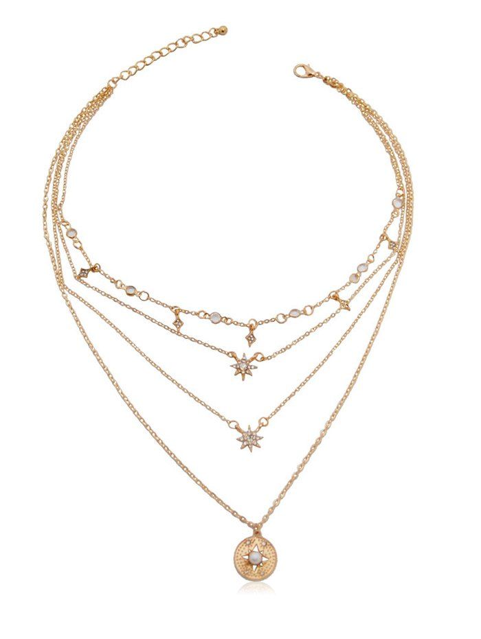 

Rhinestone Geometric Disk Shape Necklace, Gold