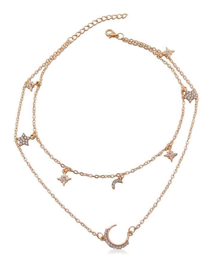 

Geometric Moon Star Double Layered Necklace, Gold