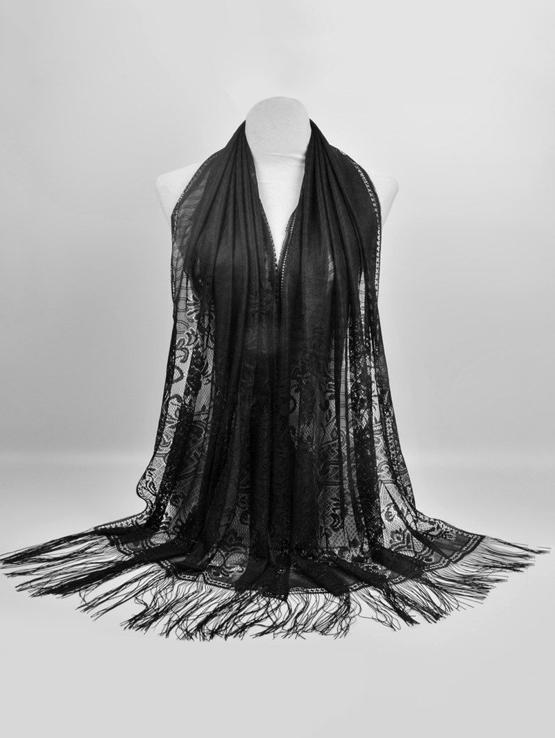 

Vintage Hollow Out Floral Lace Shawl Scarf, Black