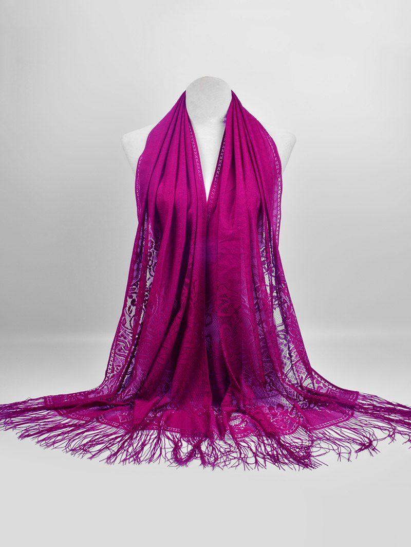 

Vintage Hollow Out Floral Lace Shawl Scarf, Dark orchid