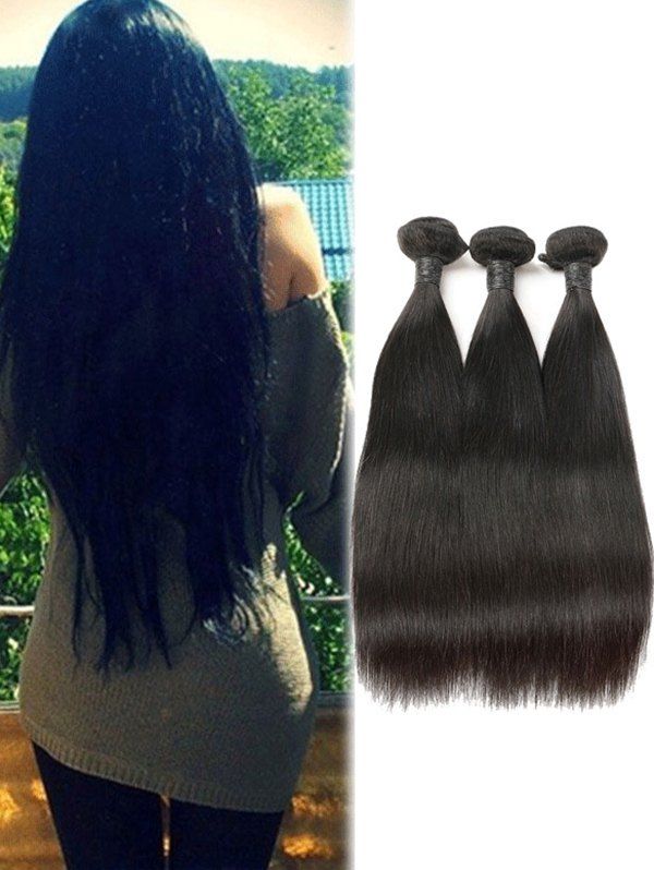 

3Pcs Real Human Hair Brazilian Remy Straight Hair Weaves, Black