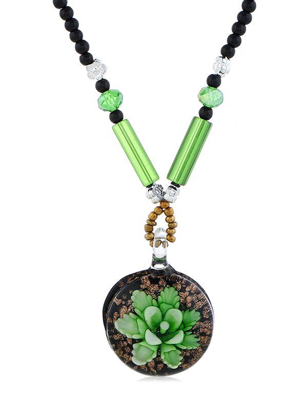 

Ethnic Floral Printed Beaded Necklace, Green