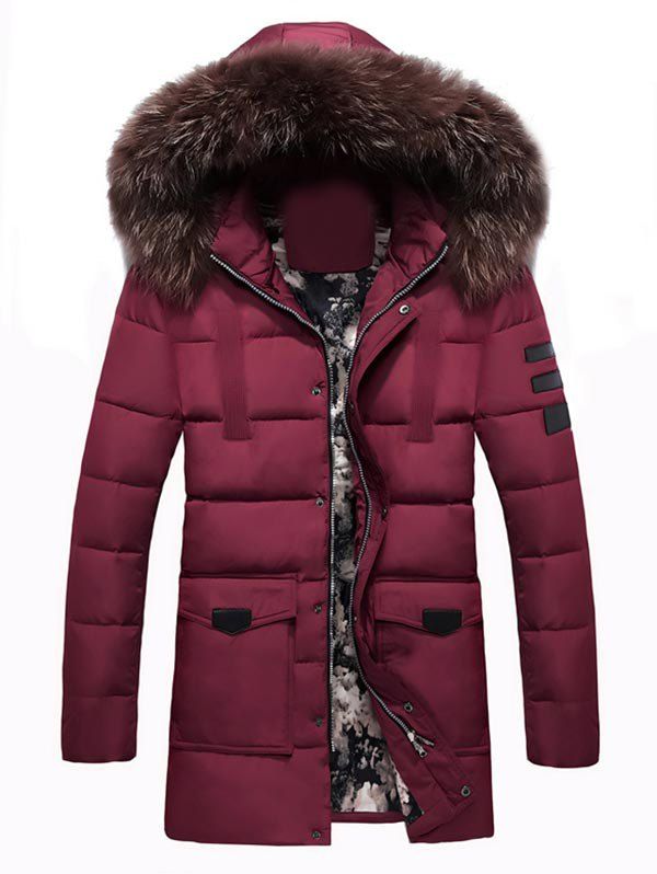 

Faux Fur Padded Hooded Longline Coat, Red wine