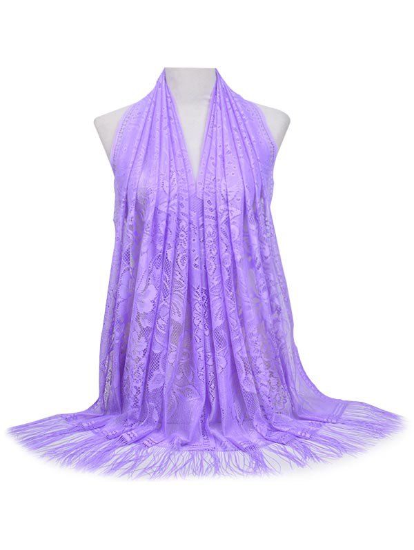 

Elegant Floral Fringed Shawl Scarf, Purple