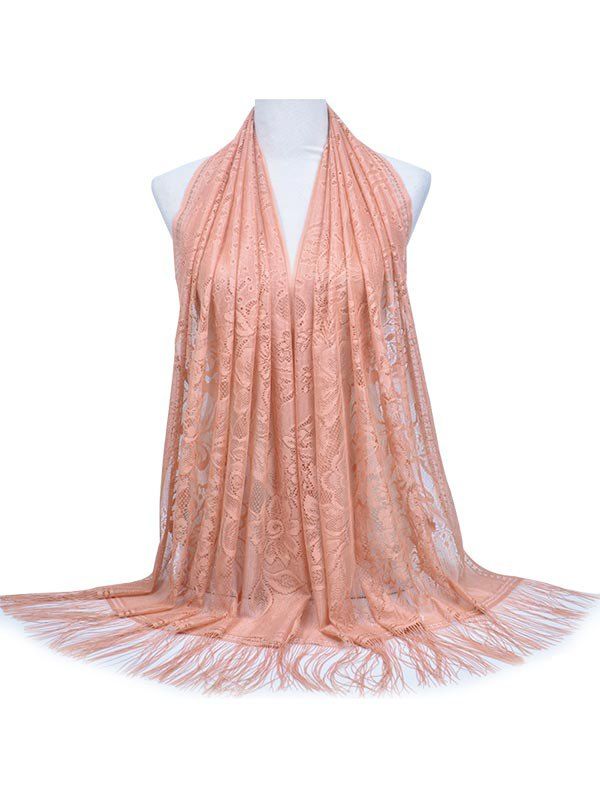 

Elegant Floral Fringed Shawl Scarf, Deep peach