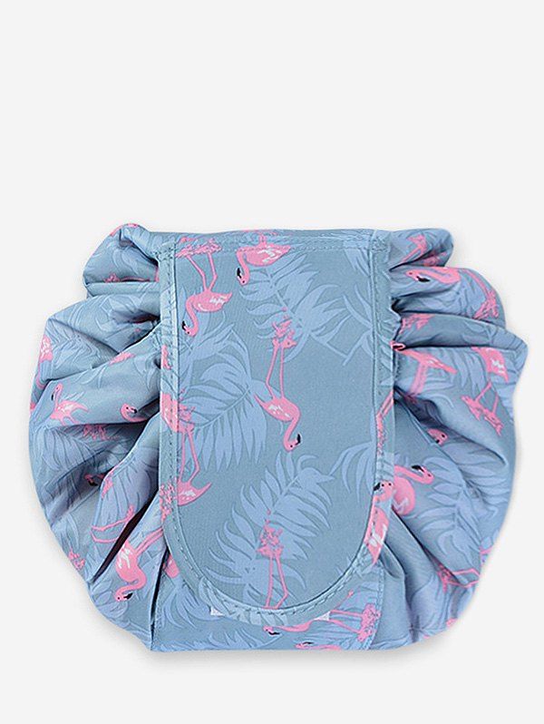 

Flamingo Print String Design Cosmetic Bag, Blue gray