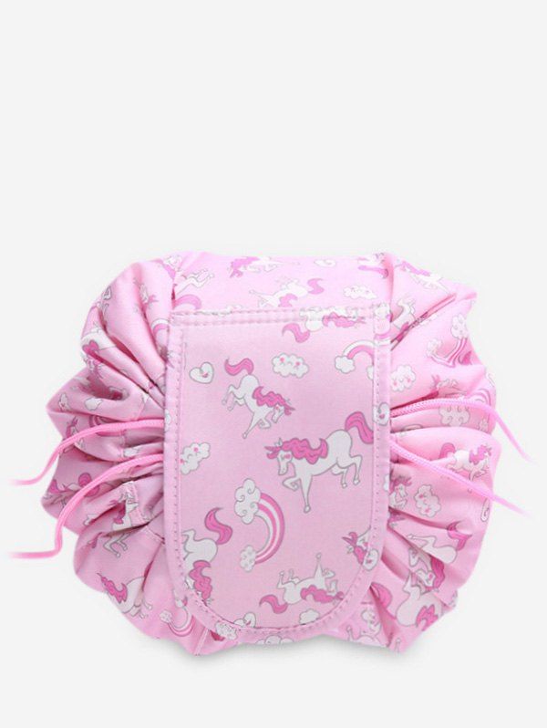 

Flamingo Print String Design Cosmetic Bag, Pig pink
