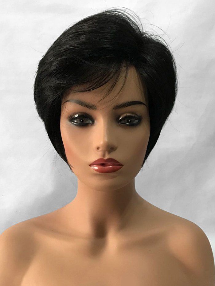 

Side Fringe Short Straight Capless Synthetic Wig, Natural black