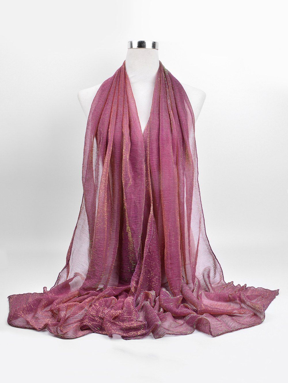 

Vintage Gold Tone Long Shawl Scarf, Tulip pink