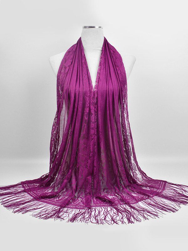 

Elegant Floral Lace Long Scarf, Dark orchid