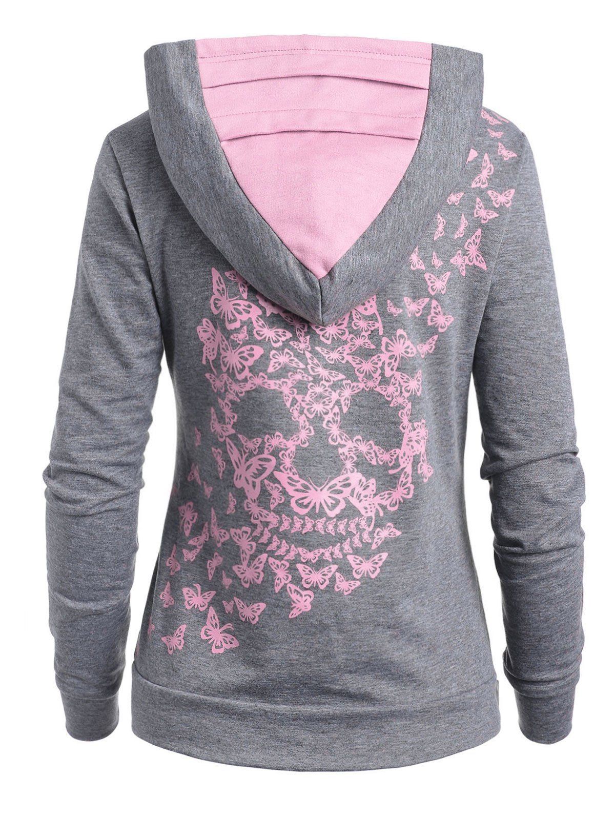 

Butterflies Skull Print Funnel Hoodie, Light gray