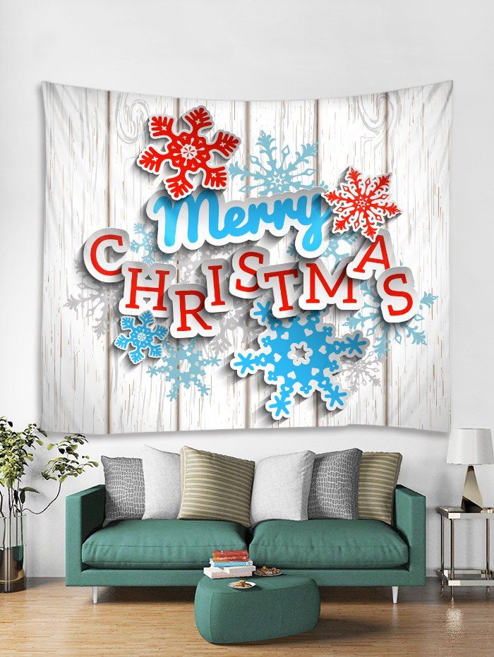 

3D Merry Christmas Snowflake Print Tapestry Art Decoration, White
