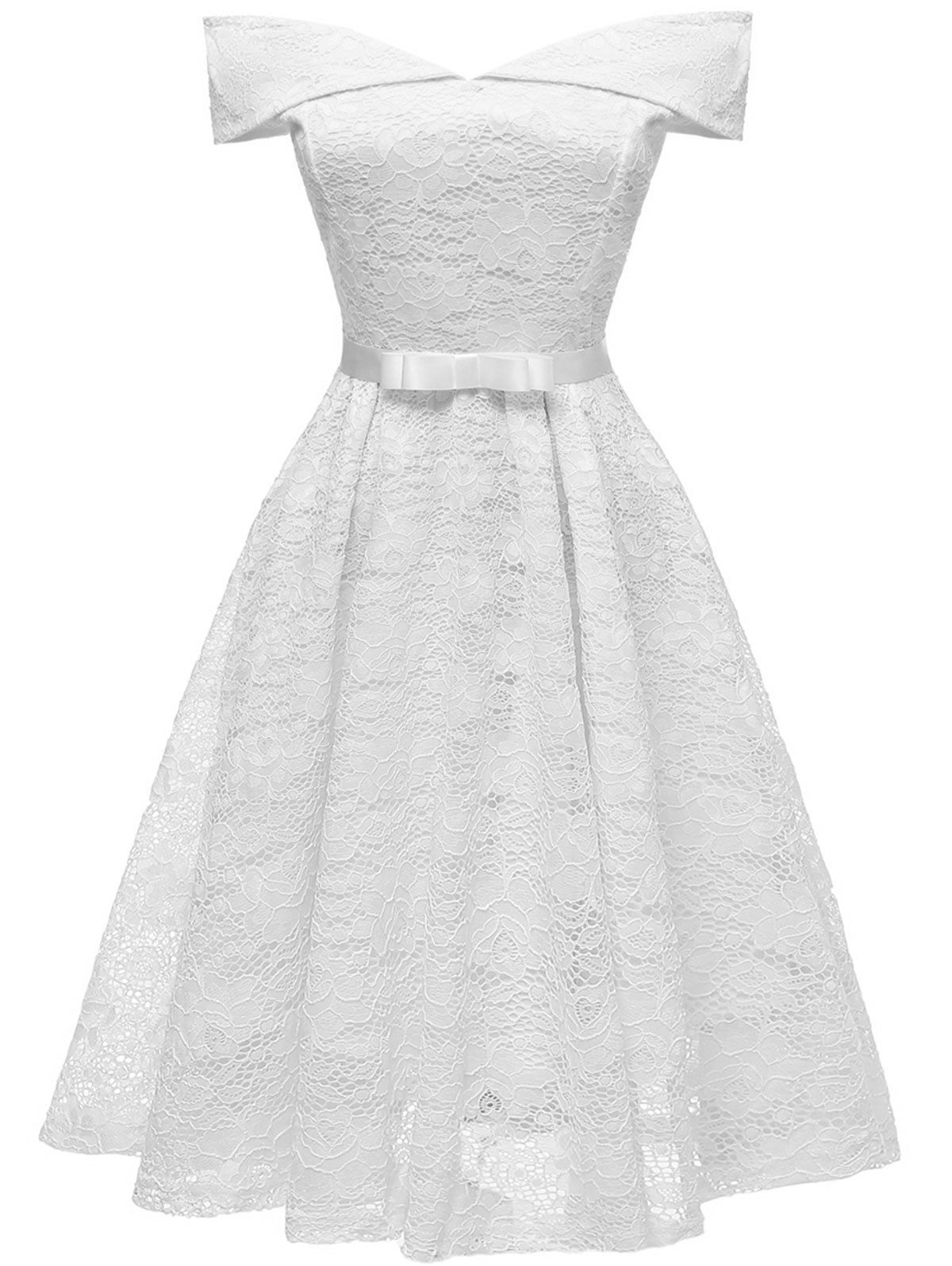 

Belted Lace Cocktail Dress, White