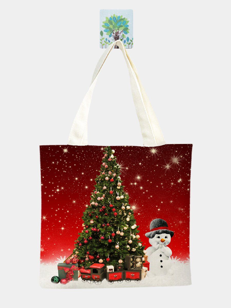 

Christmas Tree Snowman Print Linen Tote Bag, Multi